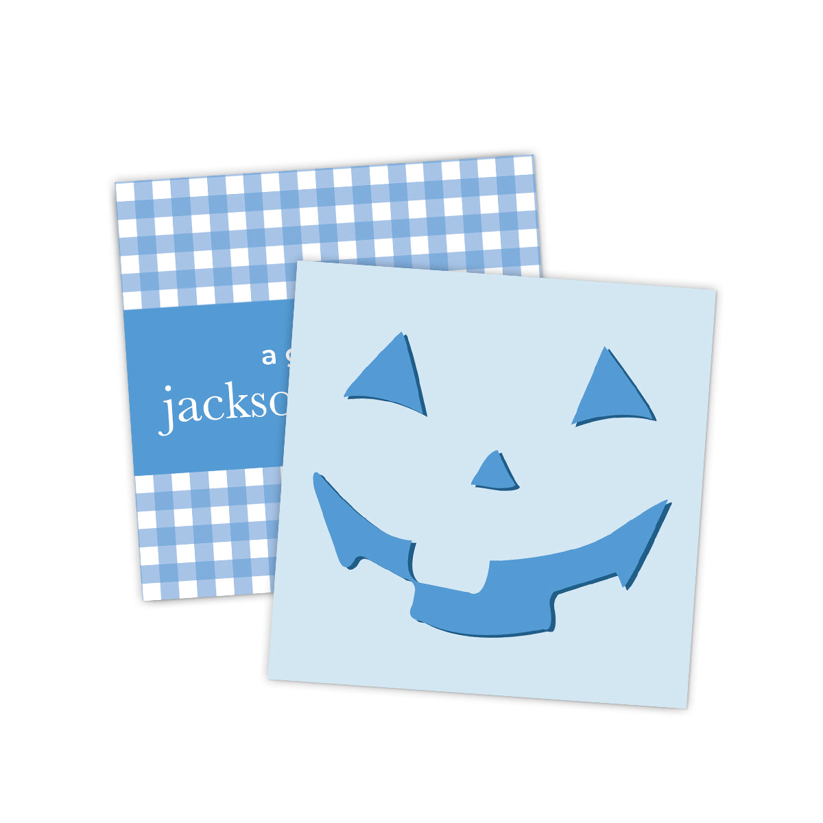 Blue Gingham Pumpkin Halloween Gift Tag