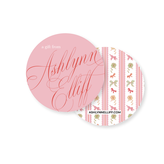 Pink & Bows Personalized Circle Gift Tag