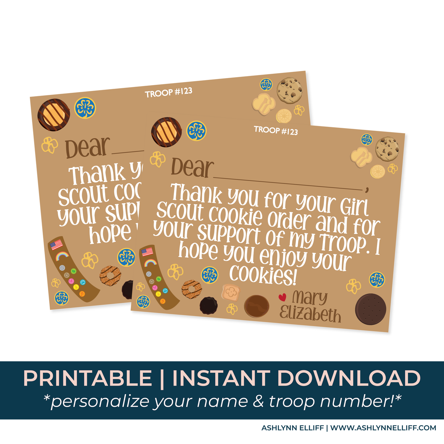 Instant Download | Fill-in-the-Blank Personalized Girl Scout (Brownie) Stationery