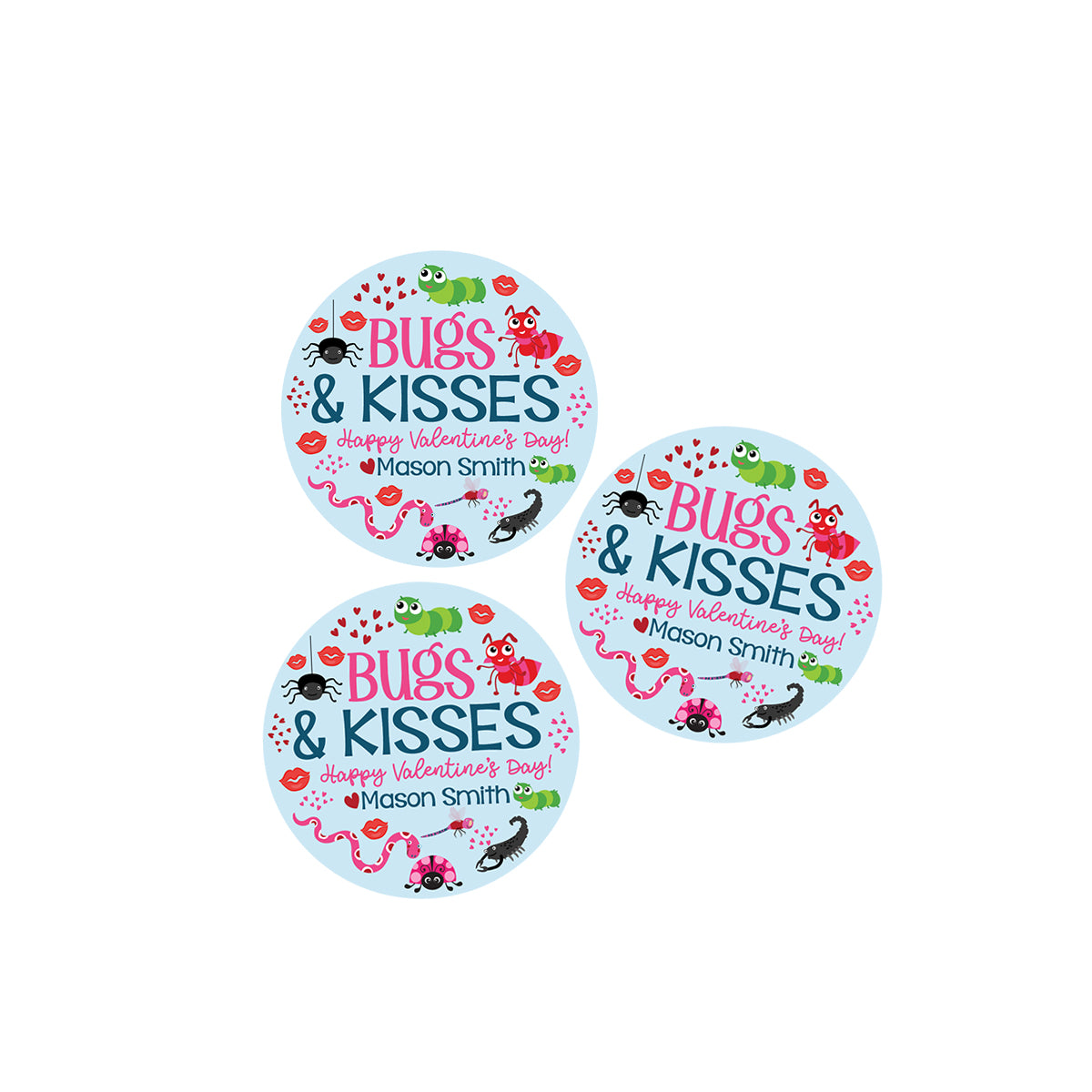 Bugs & Kisses Valentines Day Stickers