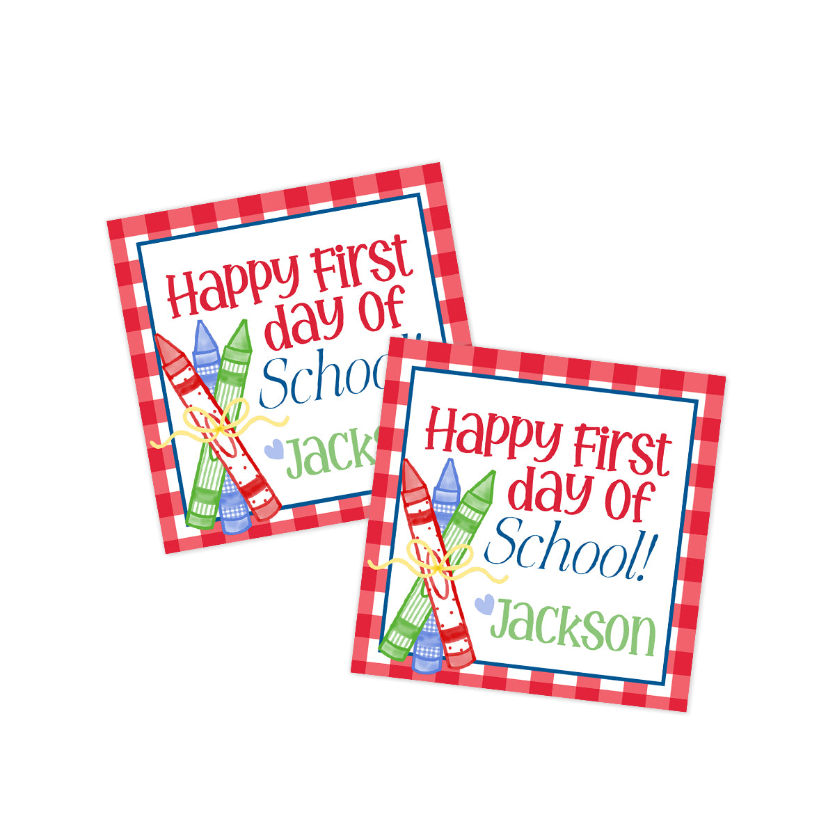 Happy First Day of School Red Check Crayon Gift Tag