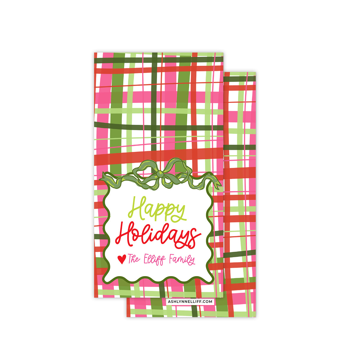 Bows & Plaid Rectangle Holiday Gift Tag