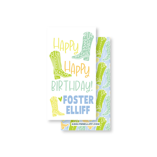 HBD Cowboy Boots Rectangle Gift Tag