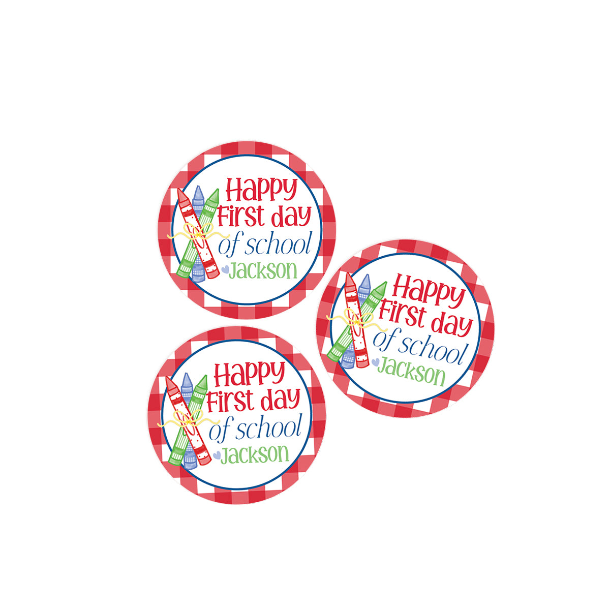 Happy First Day of School Red Check Crayon Stickers