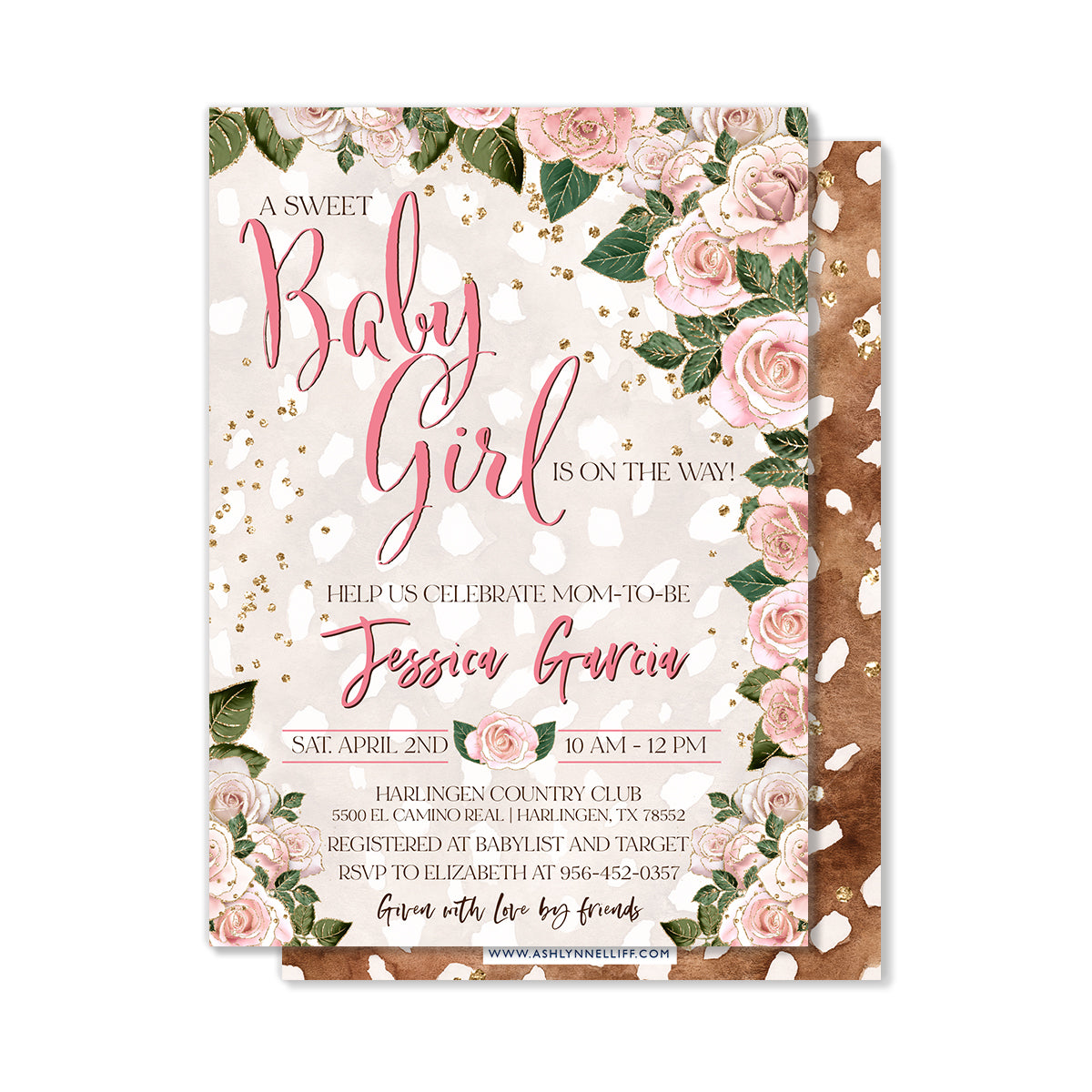 Fawn & Flowers Baby Shower Party Invitation