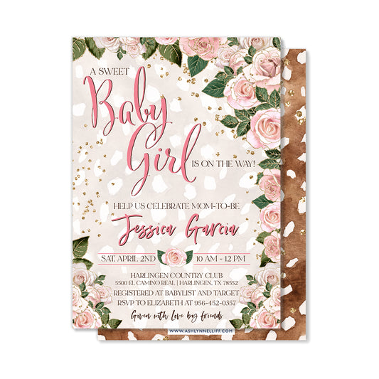 Fawn & Flowers Baby Shower Party Invitation