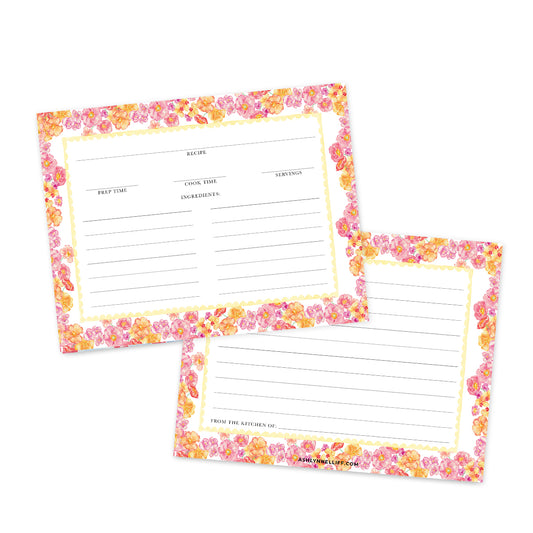 Floral Scalloped Recipe Cards
