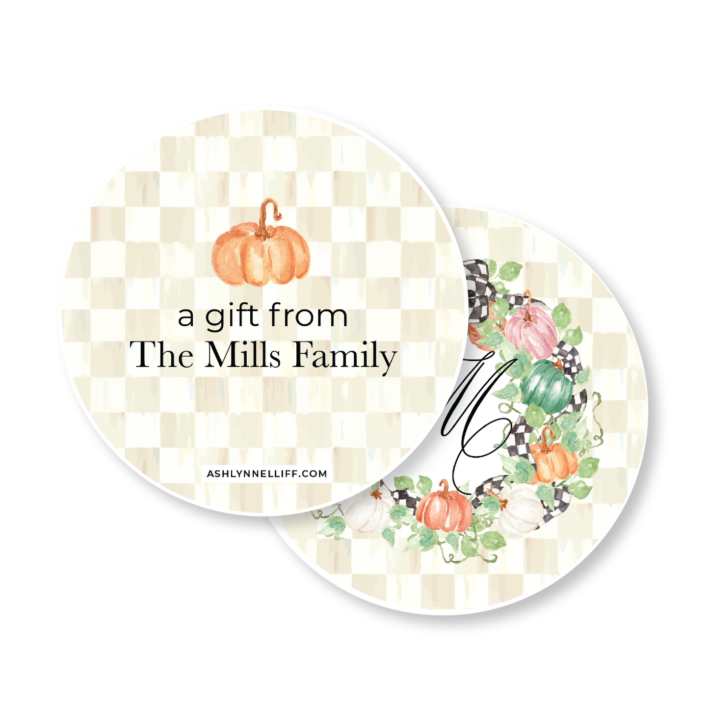 Floral Wreath Halloween/Fall Circle Gift Tag