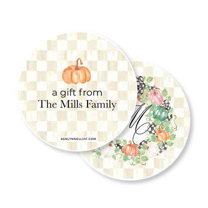 Floral Wreath Halloween/Fall Circle Gift Tag