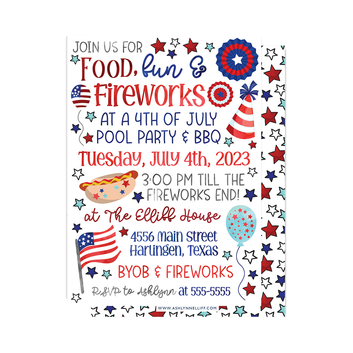 Food, Fun & Fireworks (4th of July) Party Invitation