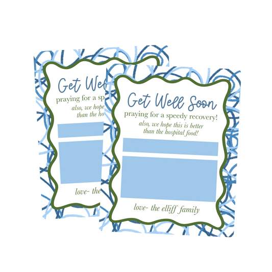 Get Well Soon Blue Scribble Food Labels