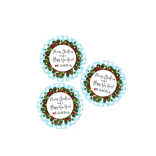Gingham Wreath Holiday Stickers