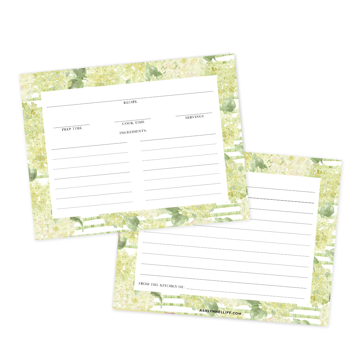 Green Floral Recipe Cards
