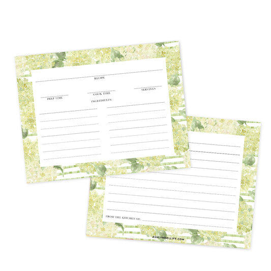 Green Floral Recipe Cards