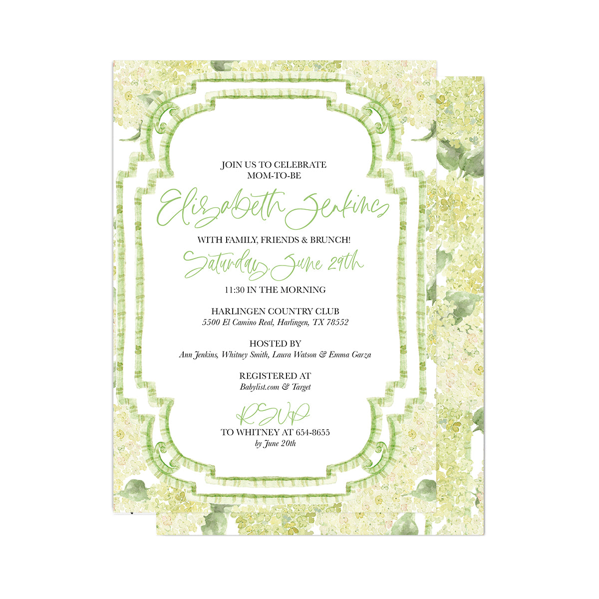 Green Floral Baby Shower Party Invitation
