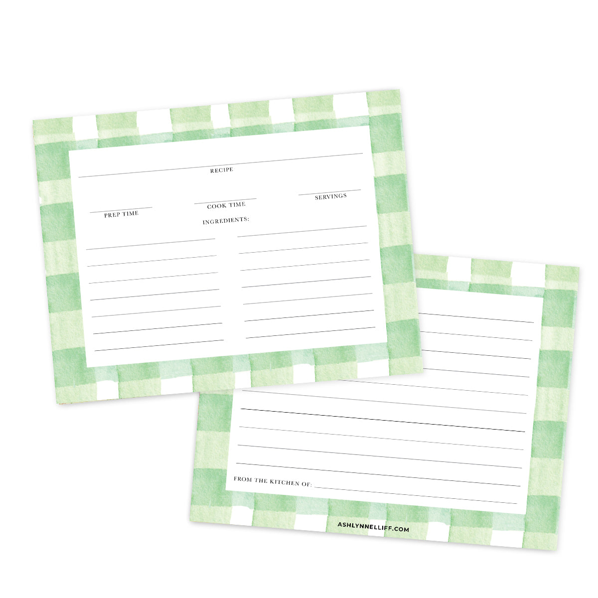Green Gingham Recipe Cards