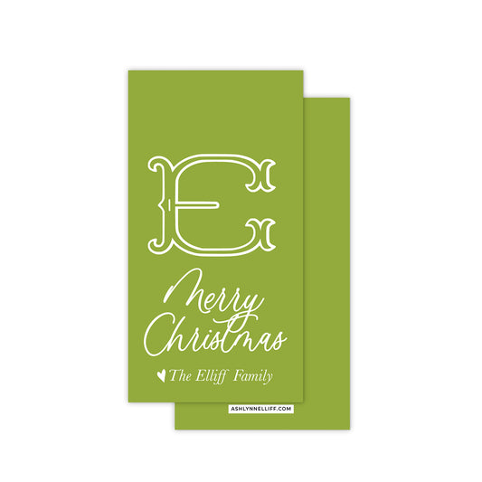 Green Monogram Rectangle Holiday Gift Tag
