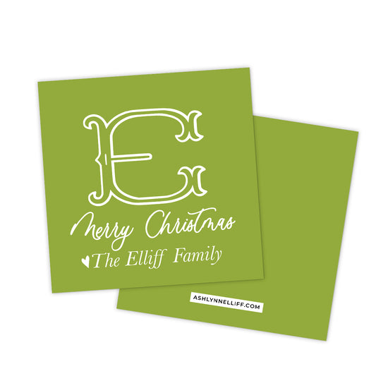 Green Monogram Holiday Gift Tag