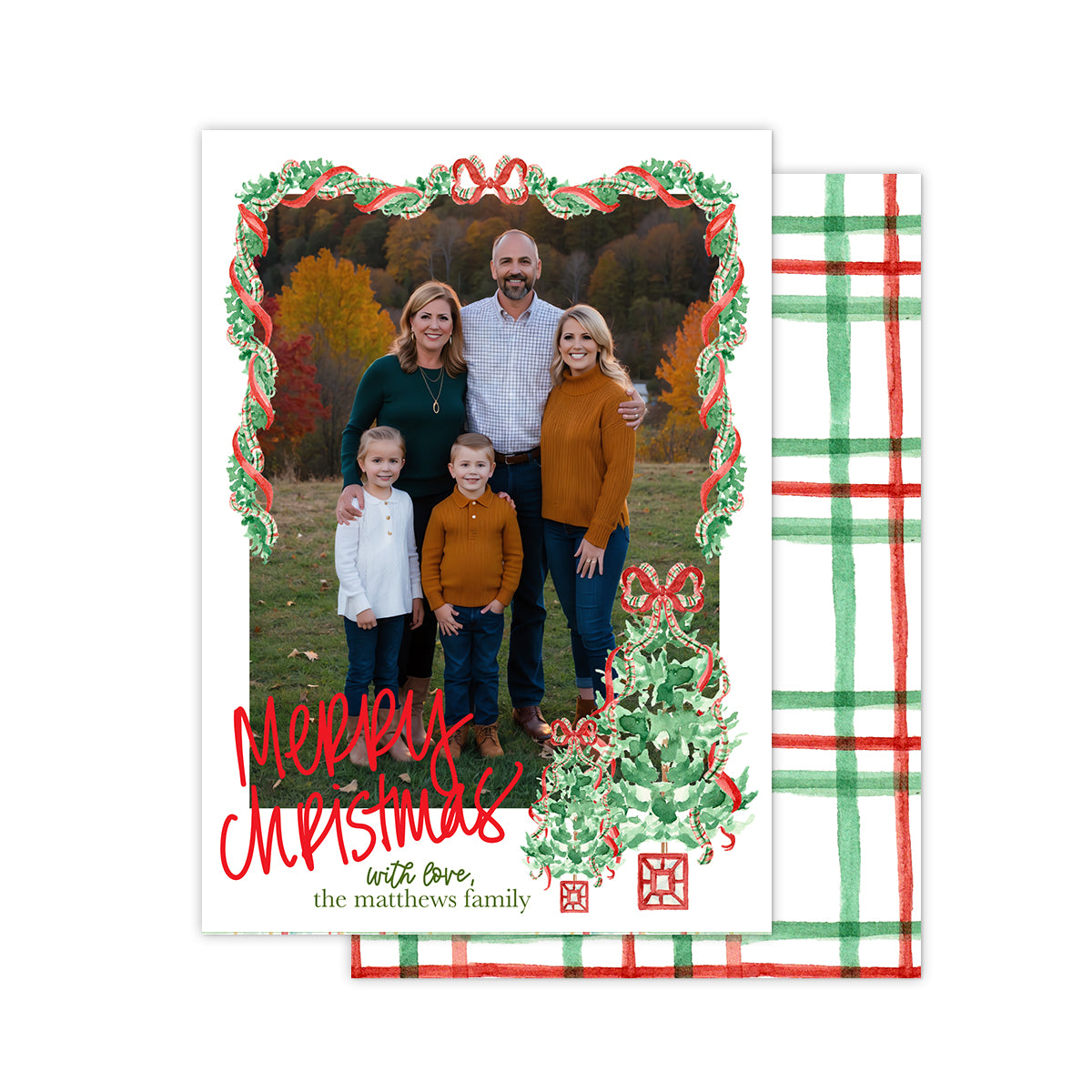 Greenery & Gingham Christmas Cards