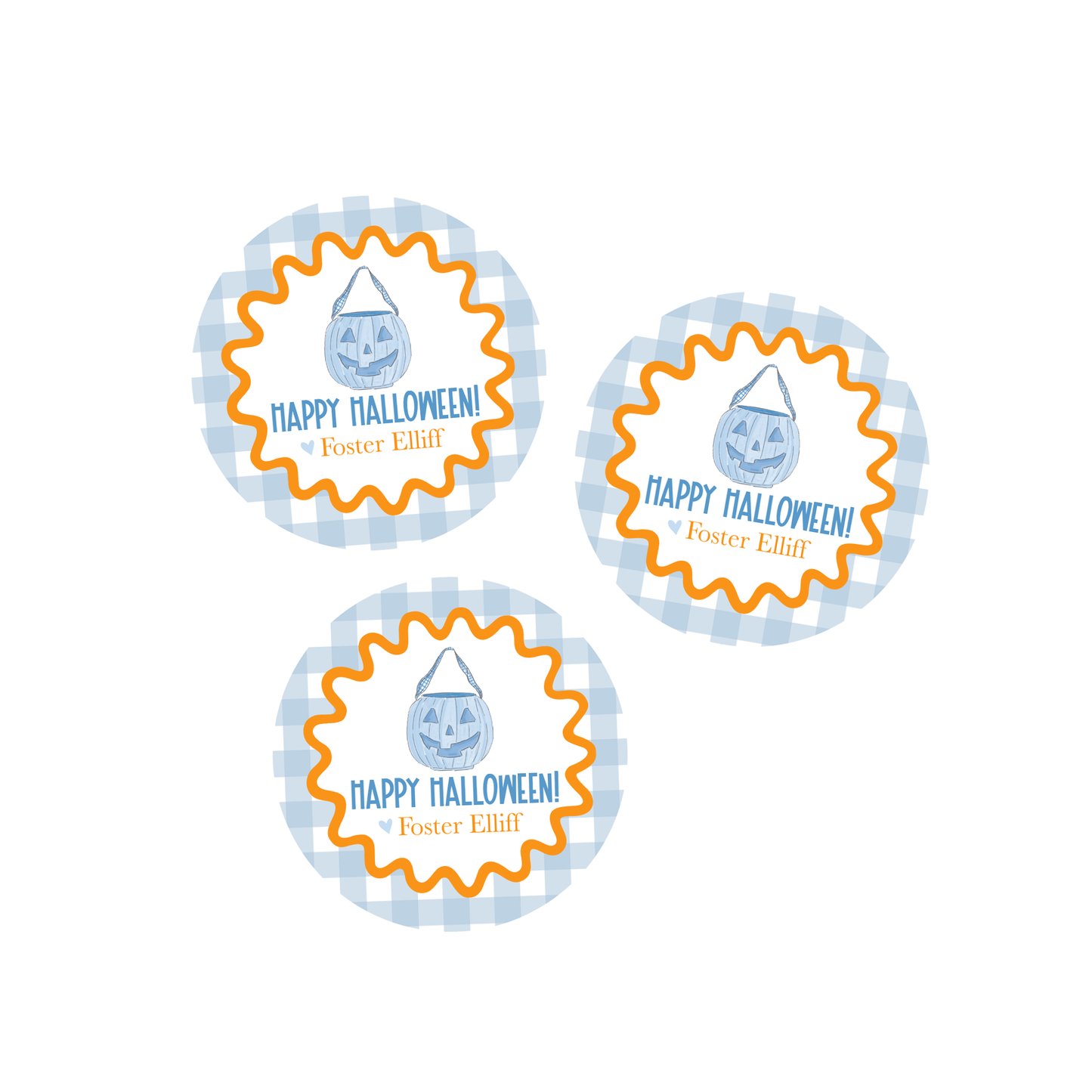 Blue Gingham Halloween Stickers