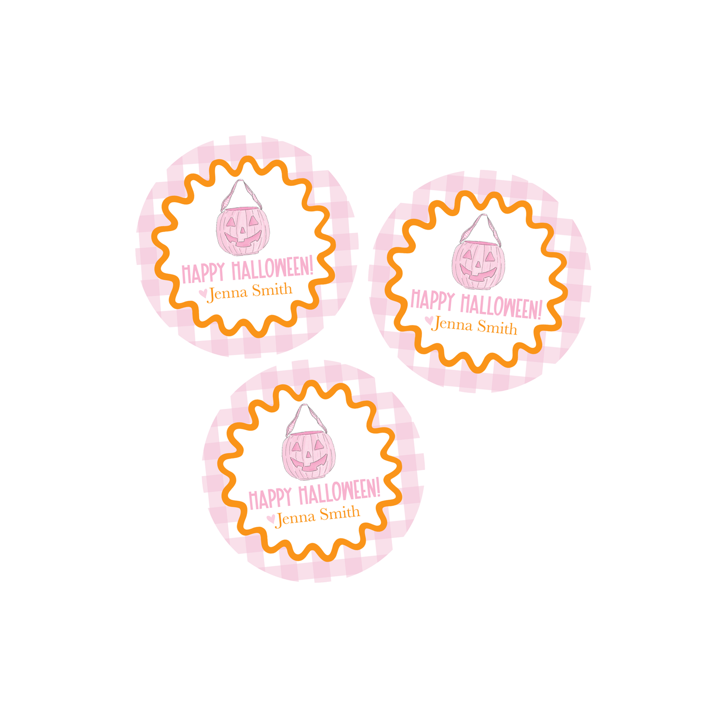 Pink Gingham Halloween Stickers