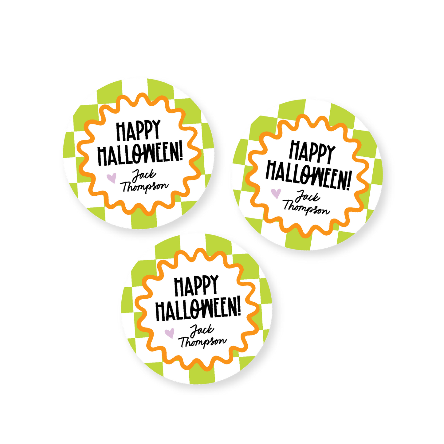 Green Check Halloween Stickers