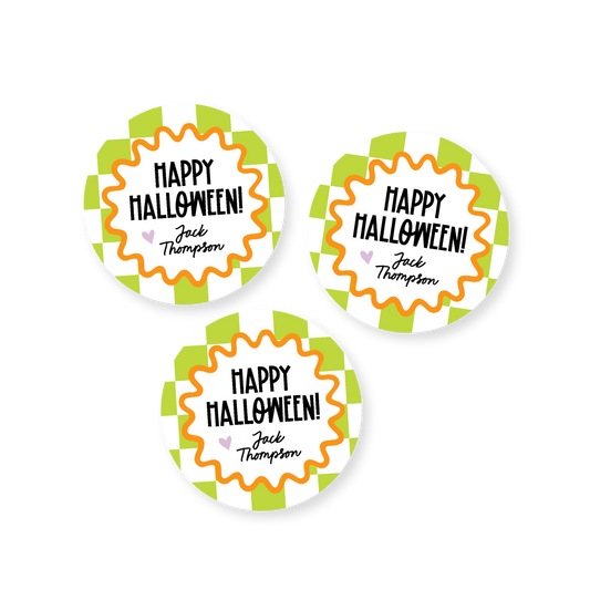 Green Check Halloween Stickers