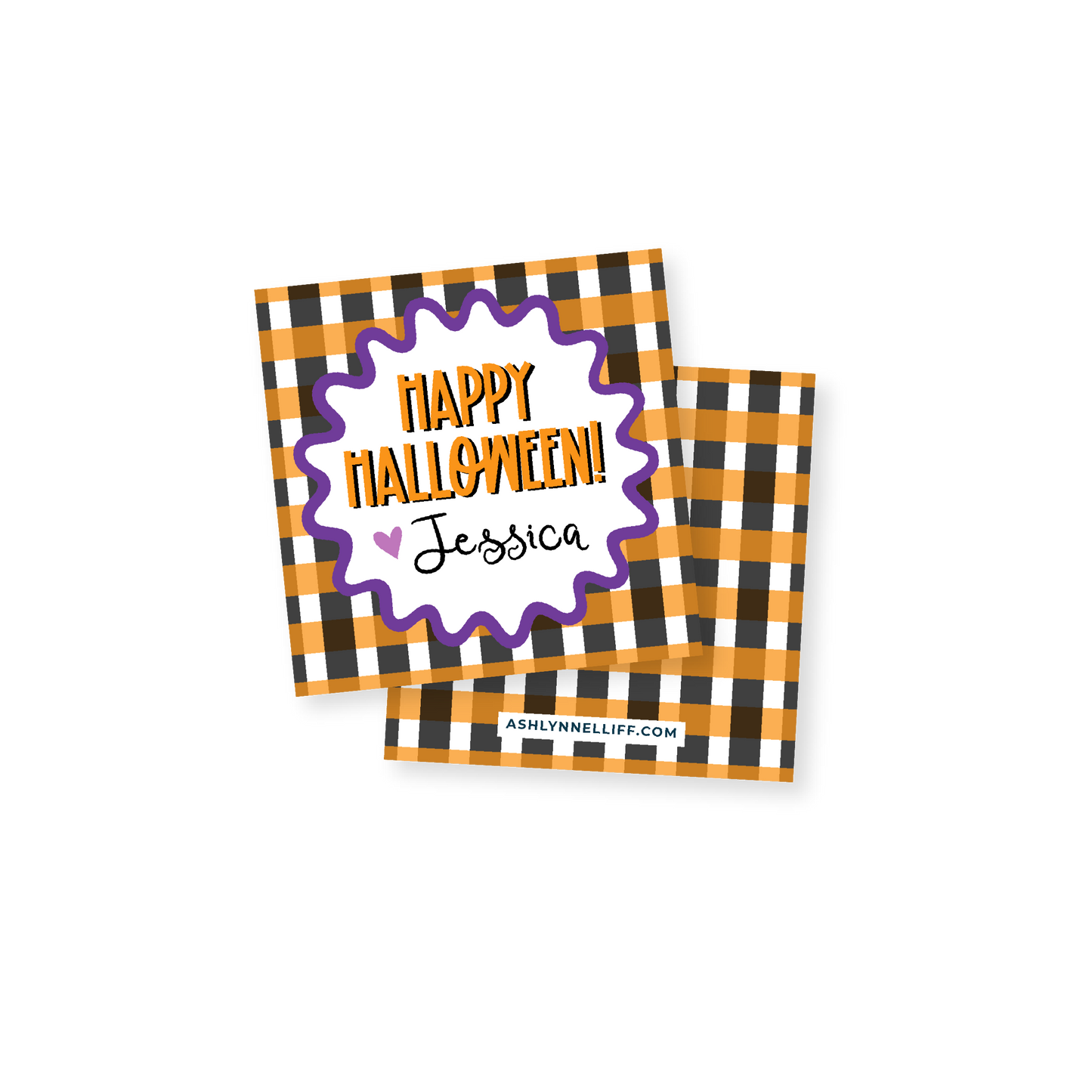 Orange and Black Gingham Halloween Gift Tag