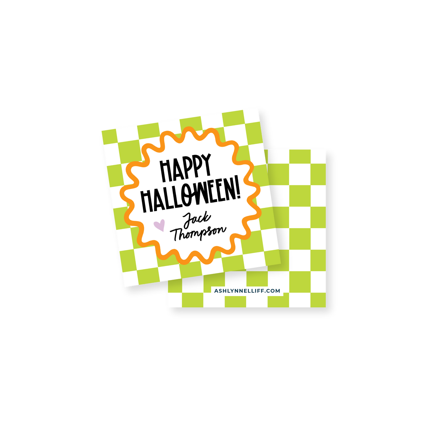 Green Check Halloween Gift Tag