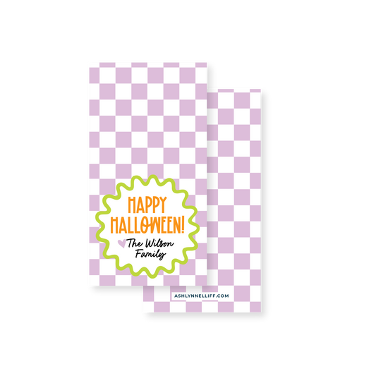 Purple Check Rectangle Gift Tag