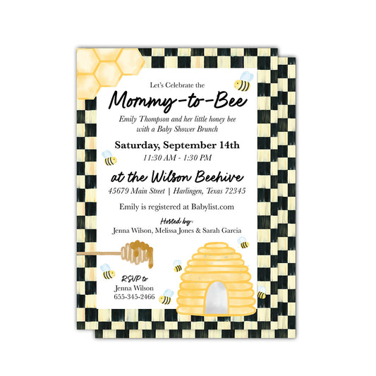 Honey Bee Check Baby Shower Party Invitation
