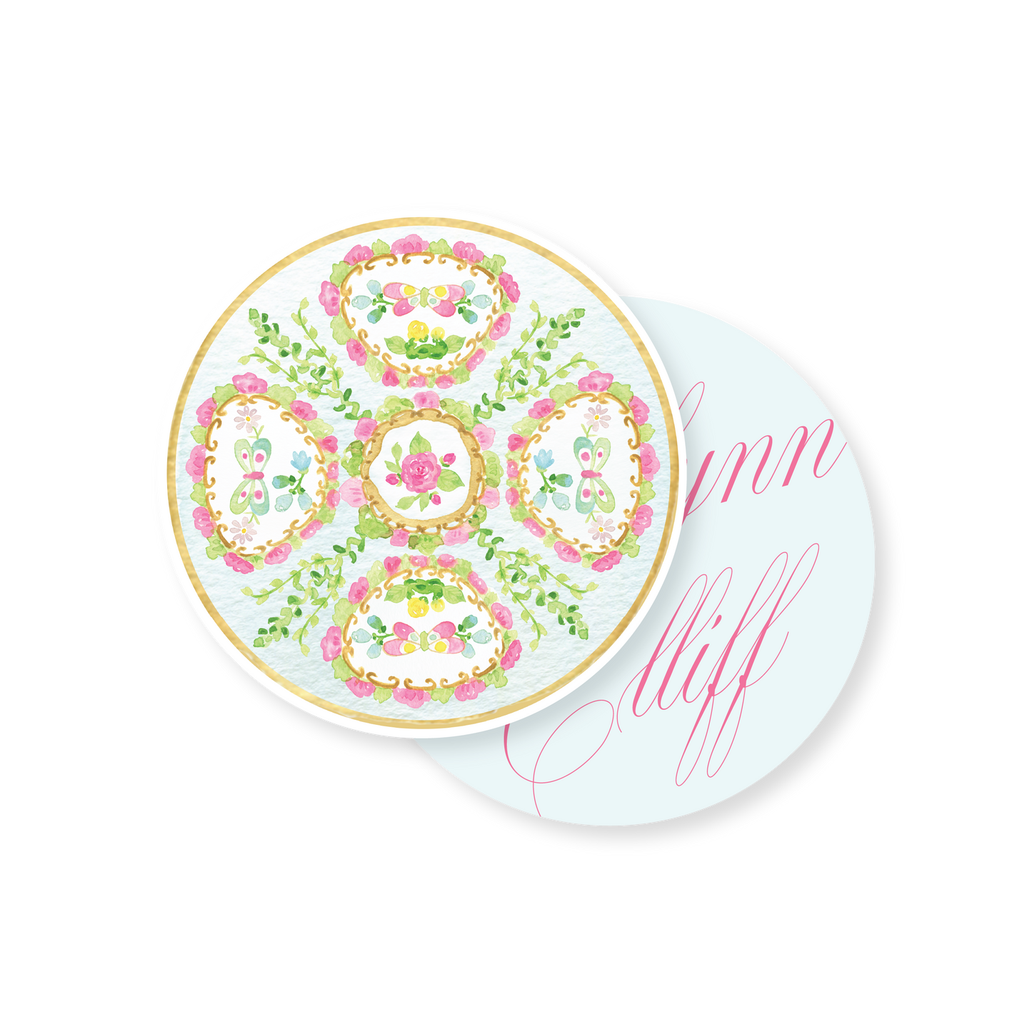Rose Medallion Personalized Circle Gift Tag