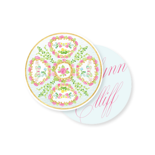 Rose Medallion Personalized Circle Gift Tag
