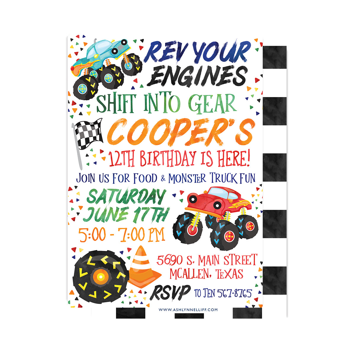 Rev Your Engines (Monster Truck) Party Invitation
