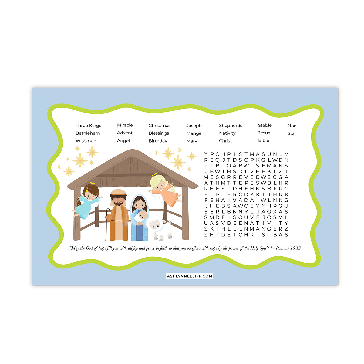 Nativity Kids Activity Holiday Laminated Placemat