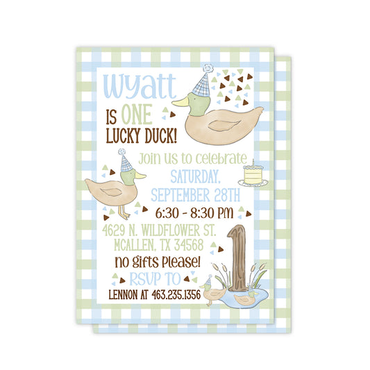 ONE Lucky Duck Party Invitation