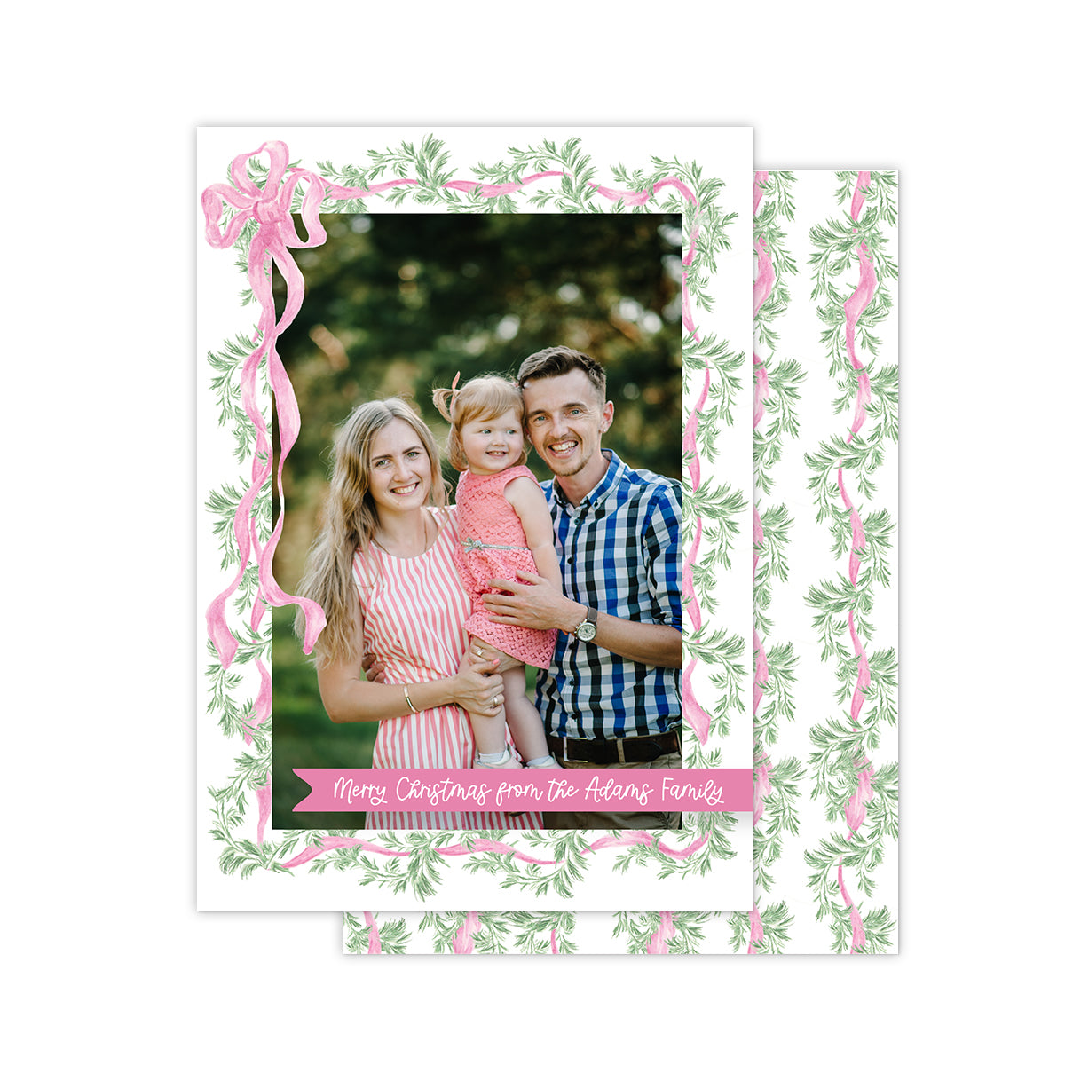 Pink Bow Floral Christmas Cards