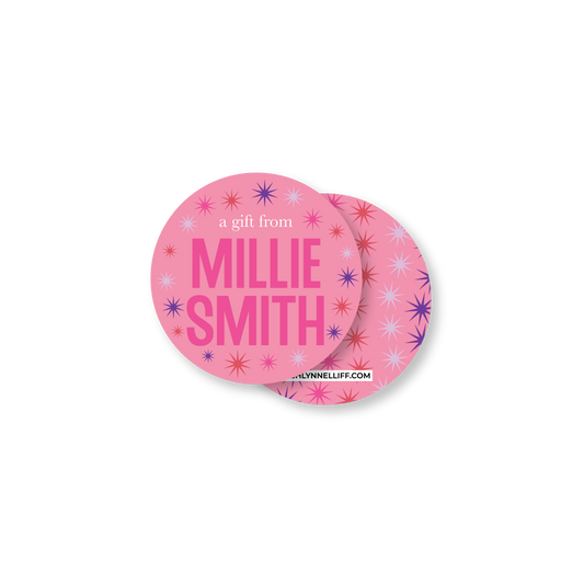 Pink Colorful Personalized Circle Gift Tag