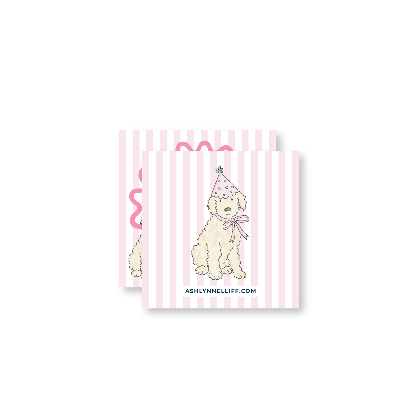 Pink Birthday Dog Striped Gift Tag