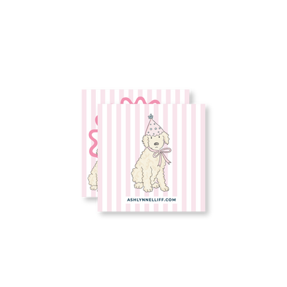 Pink Birthday Dog Striped Gift Tag