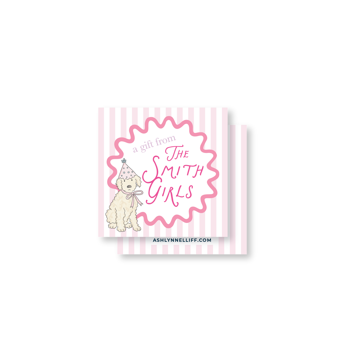 Pink Birthday Dog Striped Gift Tag