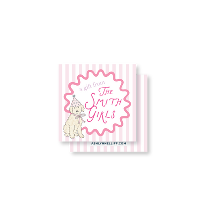 Pink Birthday Dog Striped Gift Tag