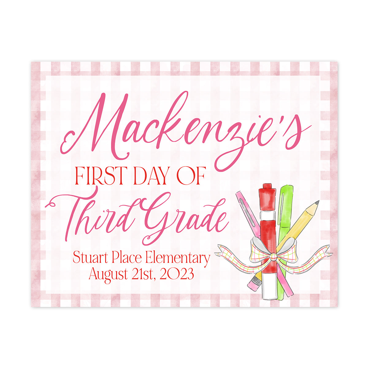 Back to School Sign Pink Gingham