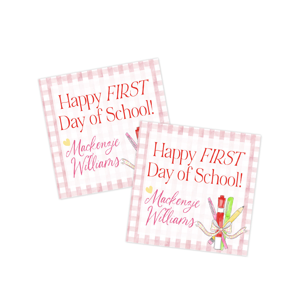 Happy First Day of School Pink Gingham Gift Tag