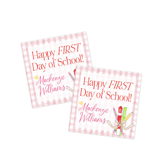 Happy First Day of School Pink Gingham Gift Tag