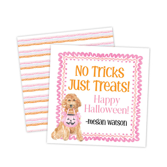 No Tricks Just Treats Pink Halloween Gift Tag