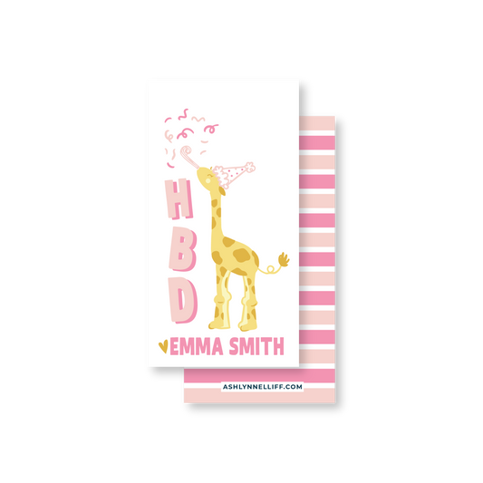 HBD Party Giraffe Pink Rectangle Gift Tag