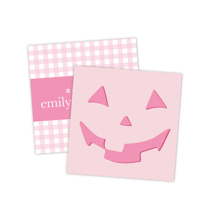 Pink Gingham Pumpkin Halloween Gift Tag
