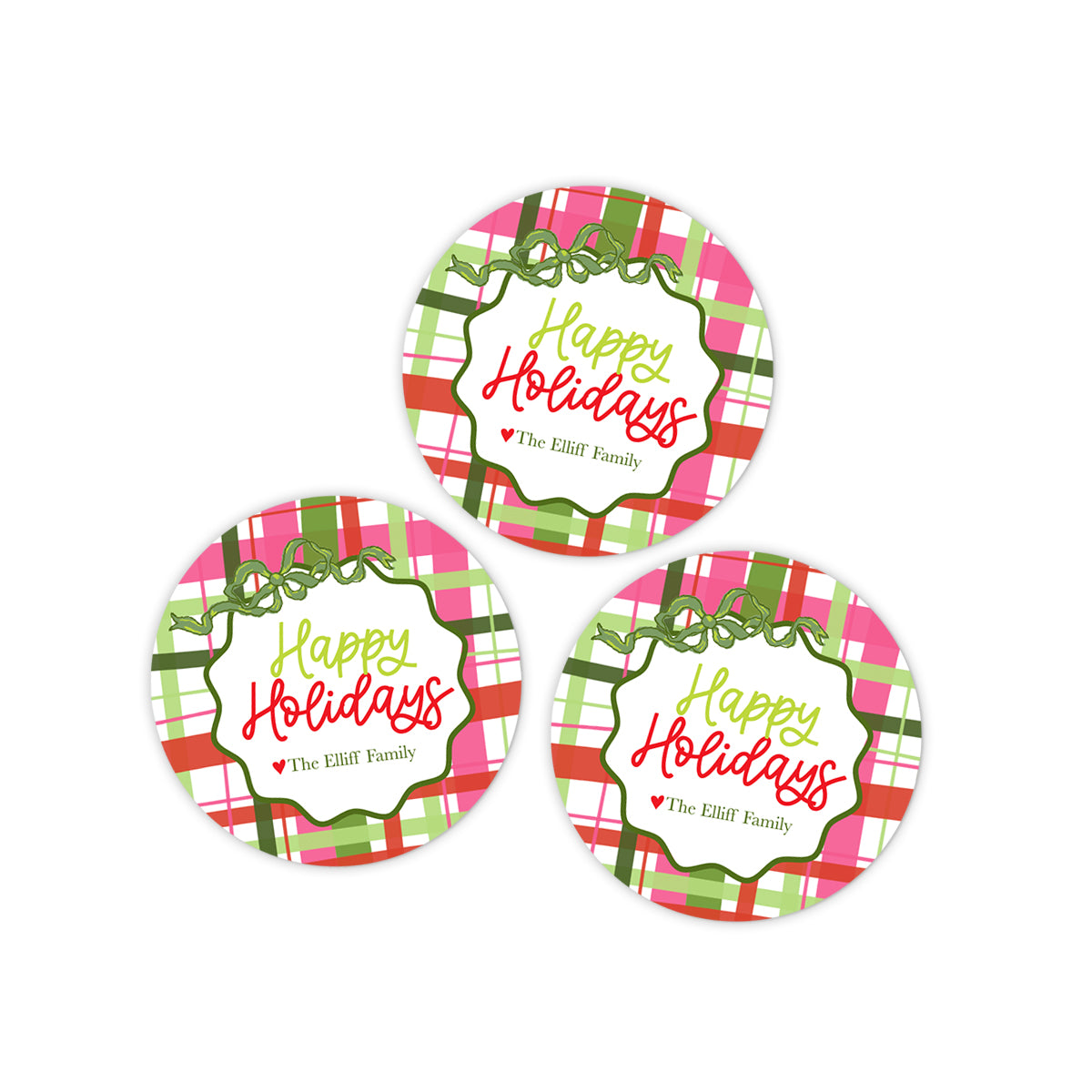 Plaid Bow Holiday Stickers