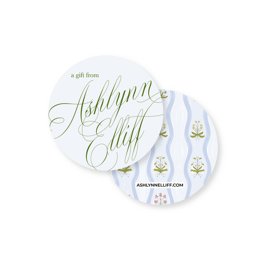 Preppy Blue Personalized Circle Gift Tag